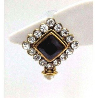 Gold Oxidized Women Earring Stud Jewelry PushBack Classy Gift-Rhinestone Bead 25